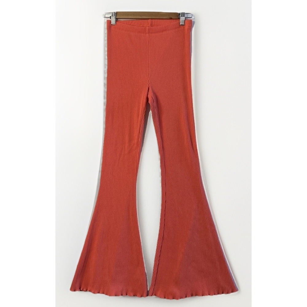 Aerie‎ Ribbed HI-RISED Flared Pants Leggings Coral Sz Small EC NO Pilling